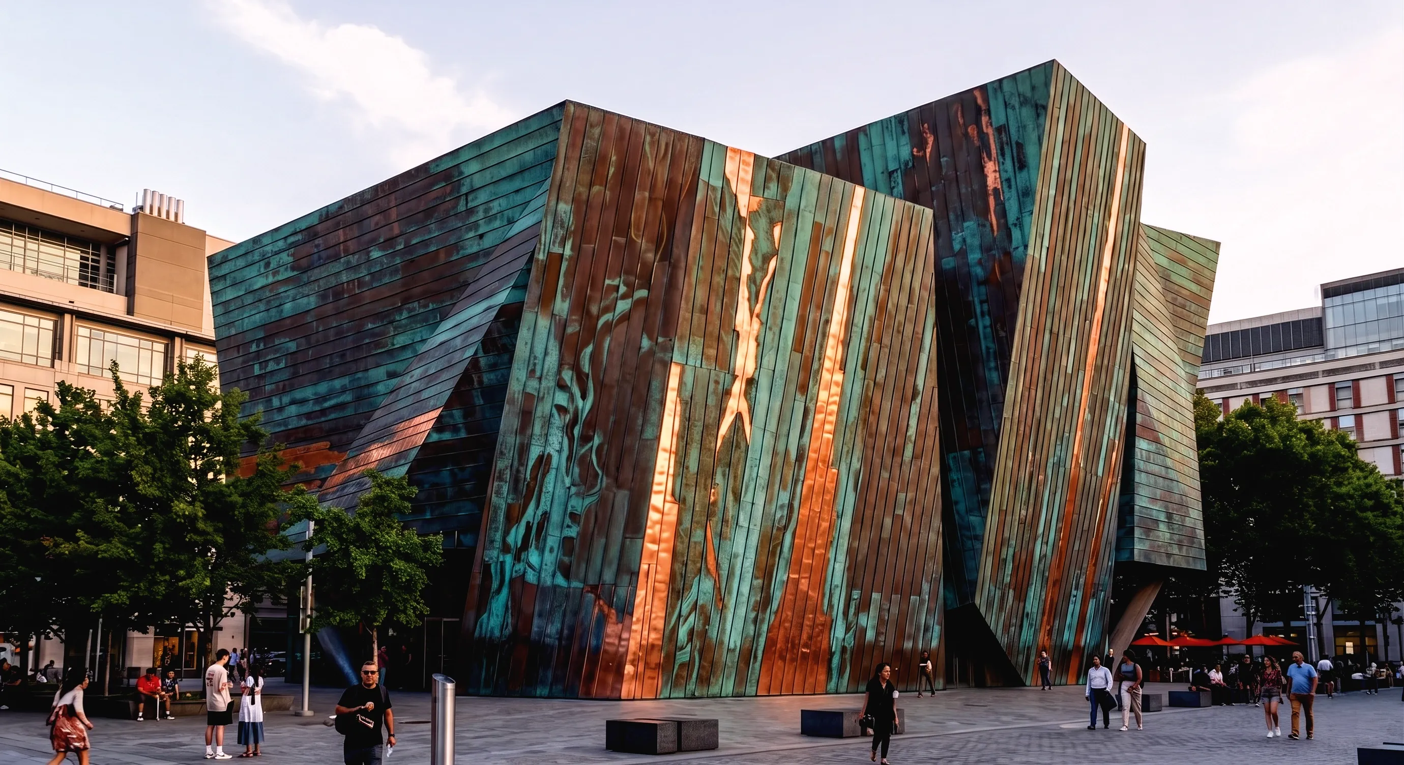 Miedź, patyna i kąt prosty, który nie istnieje. Nowa estetyka budynków publicznych